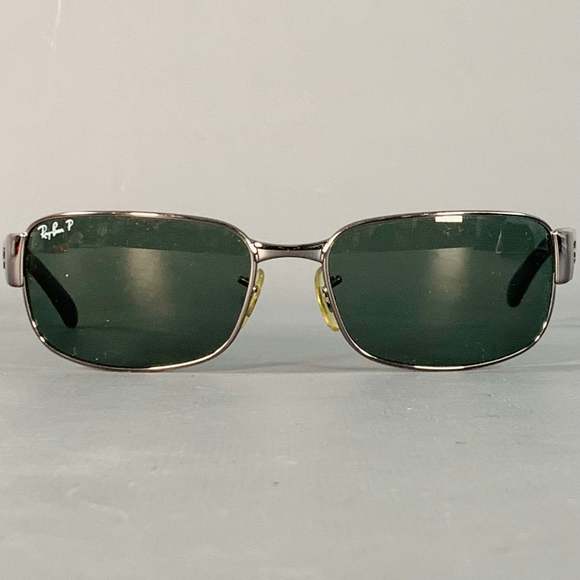 RAY-BAN Silver Black Metal Rectangular Polarized Sunglasses - Picture 1 of 8